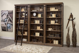 3-Piece Bookcase Wall with Ladder & 5 Adjustable Shelves – Wood & Steel Frame
