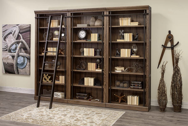 3-Piece Bookcase Wall with Ladder & 5 Adjustable Shelves – Wood & Steel Frame
