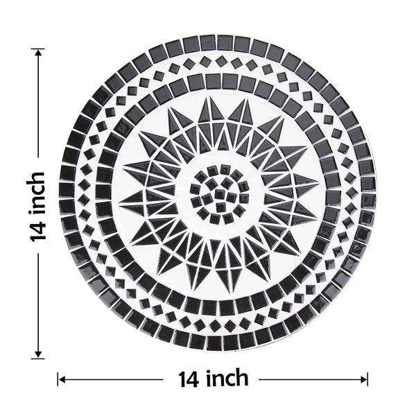 Round Mosaic Outdoor Side Table with Metal Frame