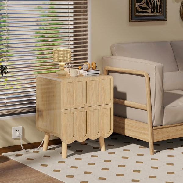 Nightstand with Charging Station & 2 Drawers