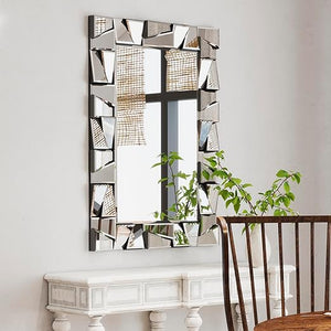 Large Rectangular Beveled Wall Mirror with Uneven Glass Frame