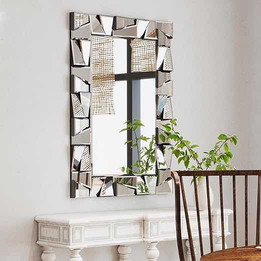 Large Rectangular Beveled Wall Mirror with Uneven Glass Frame
