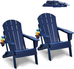 Folding Adirondack Chairs Set of 2 with Cup Holder