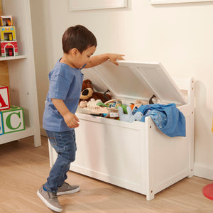 Wooden Toy Chest with Safety-Hinged Lid