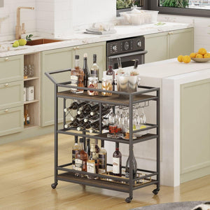 Rolling Bar Cart with Wine Rack & Stemware Holder