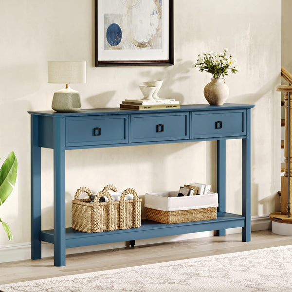 53.1" Console Table with 3 Drawers & Open Shelf