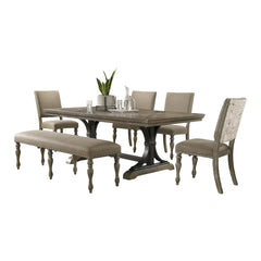 6-Piece Extendable Dining Set with Bench – Driftwood Finish