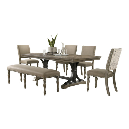 6-Piece Extendable Dining Set with Bench – Driftwood Finish