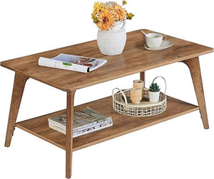 2-Tier Coffee Table with Storage & Tapered Legs