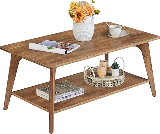 2-Tier Coffee Table with Storage & Tapered Legs