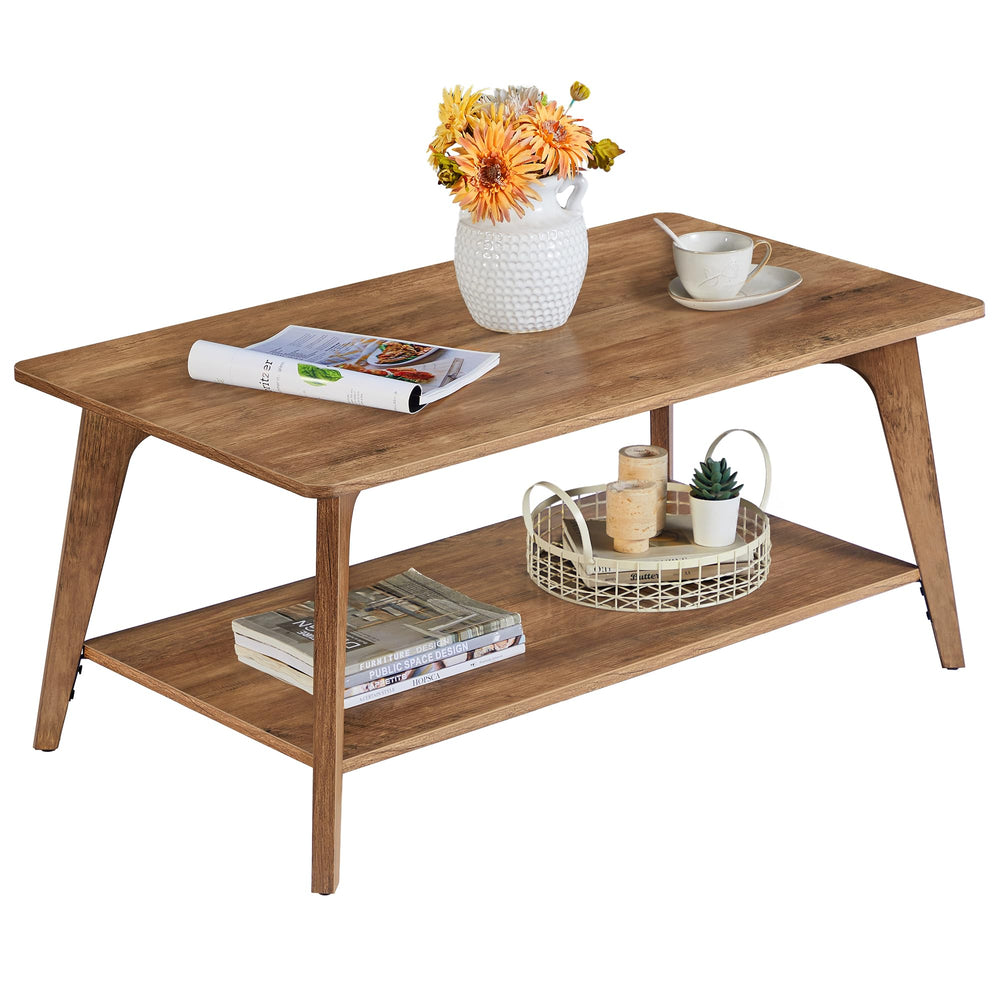 2-Tier Coffee Table with Storage Shelf and Tapered Legs