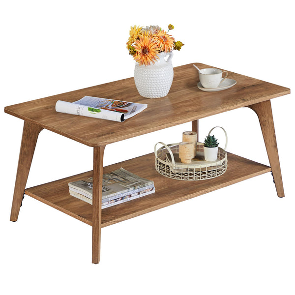 2-Tier Coffee Table with Storage Shelf and Tapered Legs