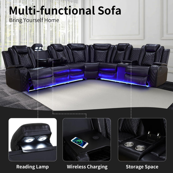 Power Recliner Sectional Sofa with LED Lights