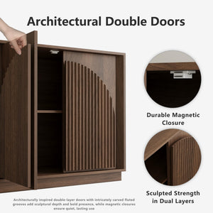 Fluted Sideboard Buffet Cabinet with Storage, 65"
