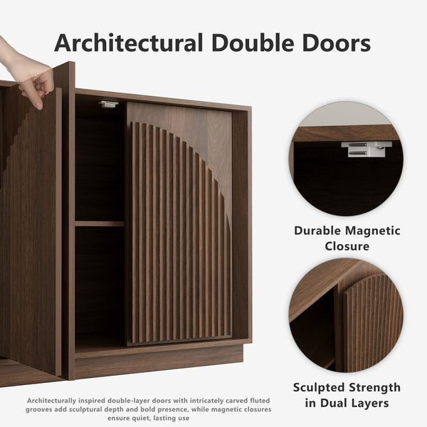 Fluted Sideboard Buffet Cabinet with Storage, 65"
