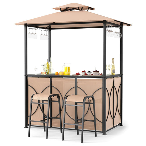 3-Piece Outdoor Patio Bar Set with Grill Gazebo & Bar Stools
