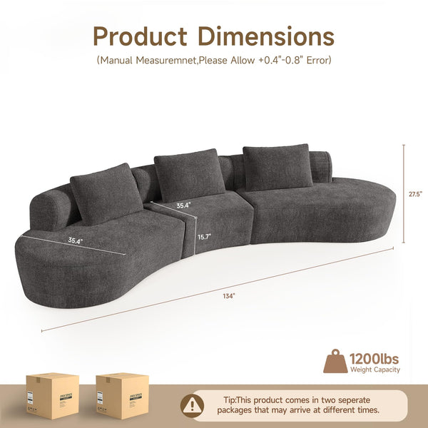 Modular Cloud Sectional Sofa – Curved Chenille, No Assembly