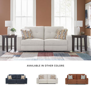 Beige Tufted Manual Reclining Sofa with Accent Pillows