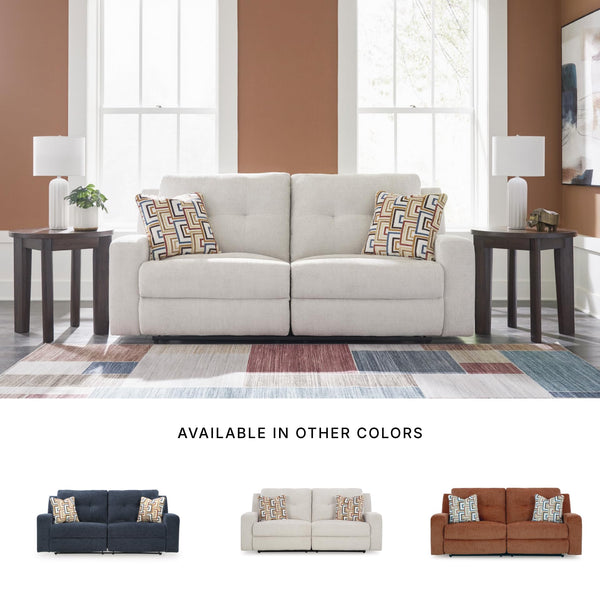 Beige Tufted Manual Reclining Sofa with Accent Pillows