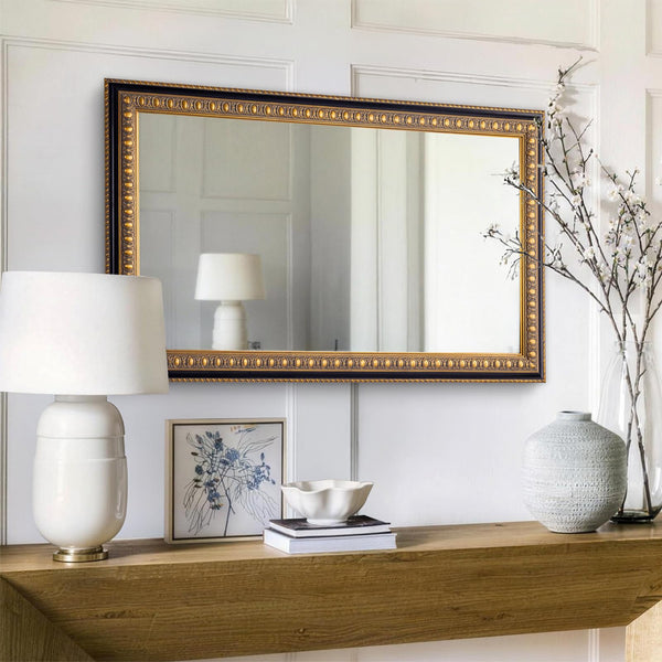 Baroque Wall Mirror – Vintage Gold Rectangular Wood Frame