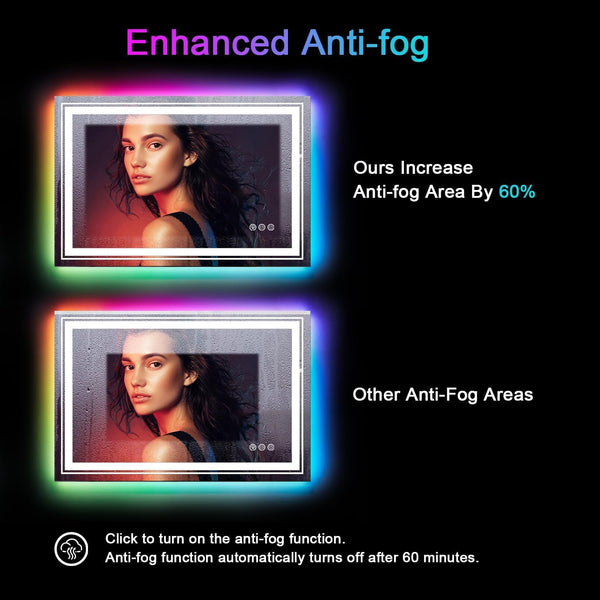 48"x40" LED Bathroom Mirror with RGB Backlit, Anti-Fog & Dimmer
