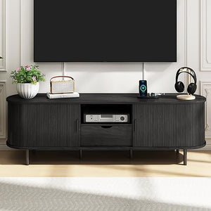 Mid-Century Modern TV Stand with Power Outlet & Storage