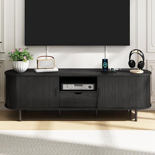 Mid-Century Modern TV Stand with Power Outlet & Storage