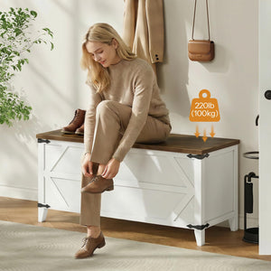 Storage Bench with Toy Box & Safety Hinges – Rustic White