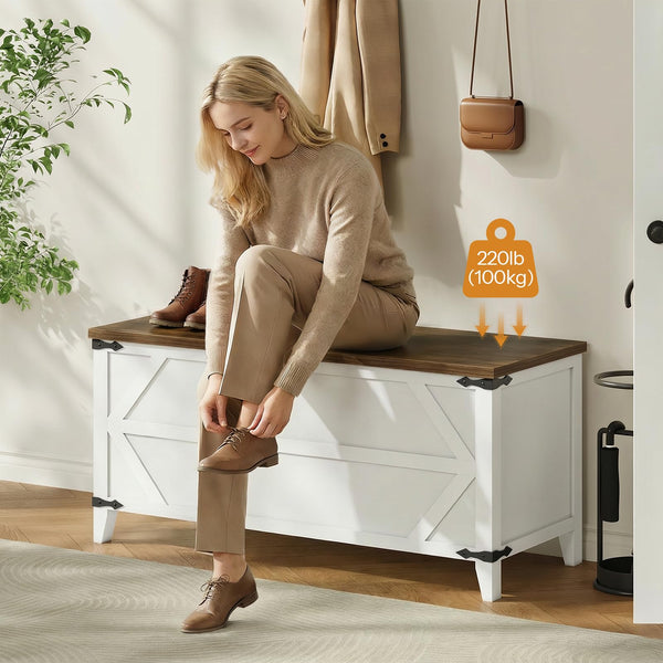 Storage Bench with Toy Box & Safety Hinges – Rustic White