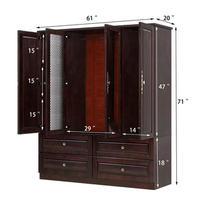 4-Door Solid Wood Armoire Wardrobe with Drawers & Hanging Rods