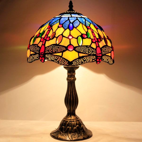 Tiffany Style Stained Glass Dragonfly Table Lamp