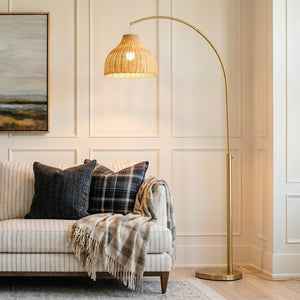 Arc Floor Lamp with Wicker Shade
