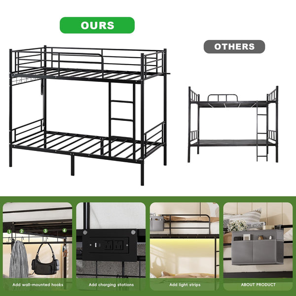 Twin Over Twin Bunk Bed with USB Charging & Storage