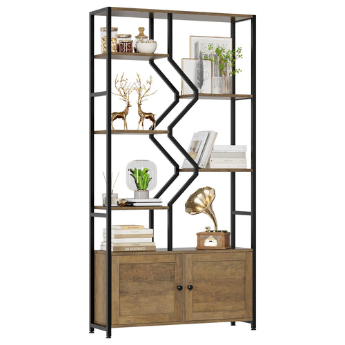 6-Tier Geometric Bookshelf with Storage Cabinet