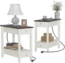 End Tables Set of 2 with Charging Station and Drawers