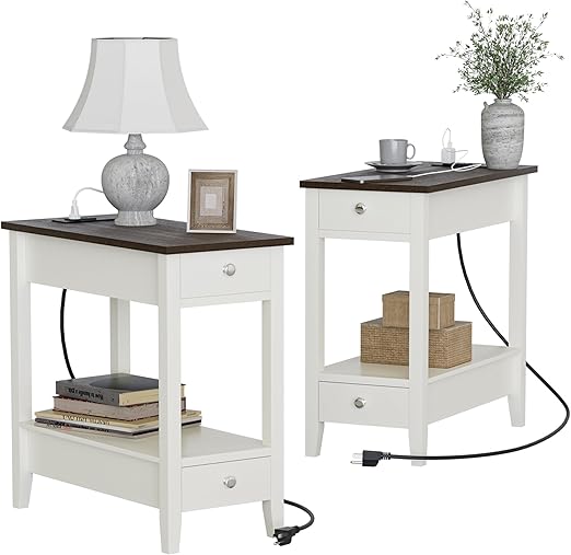 End Tables Set of 2 with Charging Station and Drawers