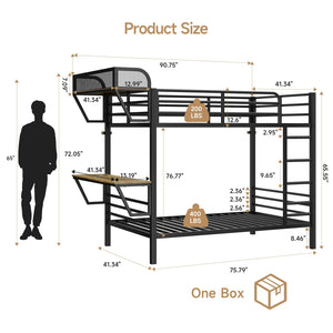 Twin Over Twin Metal Bunk Bed with Desk & Charging Station