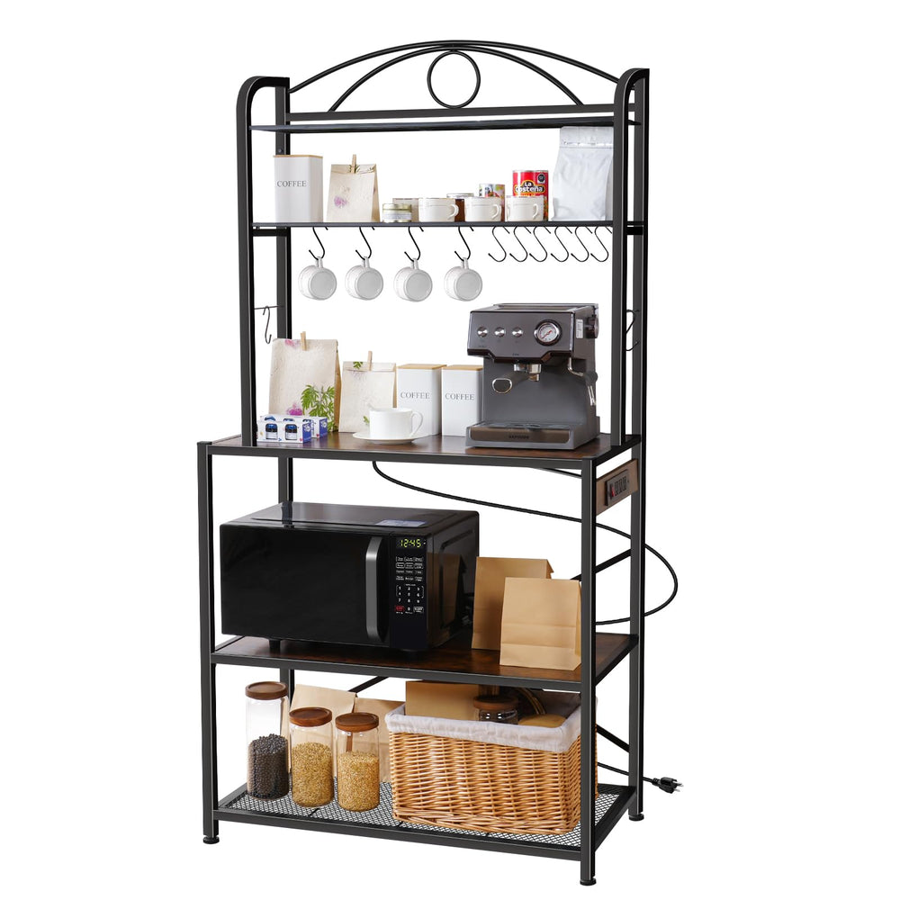 Baker's Rack with Power Outlet, 5-Tier Kitchen Storage Shelf