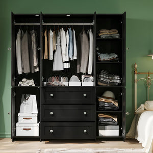 Armoire Wardrobe Closet with Mirror, Drawers & Hanging Rod