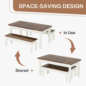 Farmhouse Dining Table Set with 2 Benches, Seats 4–6