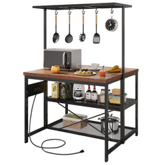 Kitchen Island with Power Outlets & Baker's Rack