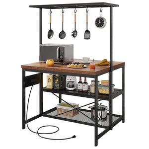 Kitchen Island with Power Outlets & Baker's Rack