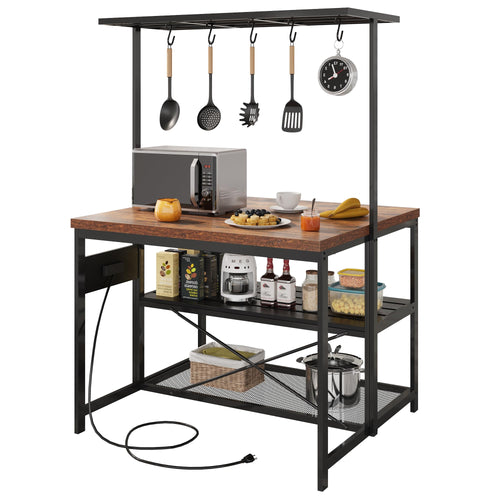 Kitchen Island with Power Outlets & Baker's Rack