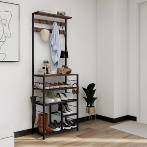 5-in-1 Hall Tree with Console Table & Shoe Rack