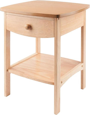 Square Wood End Table with Drawer and Shelf