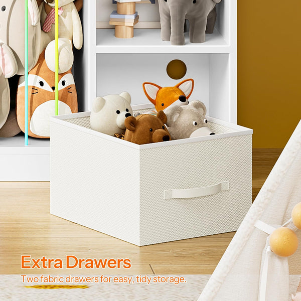 Kids Toy Storage Organizer with Stuffed Animal Storage — 5 Cubes & 2 Drawers, White