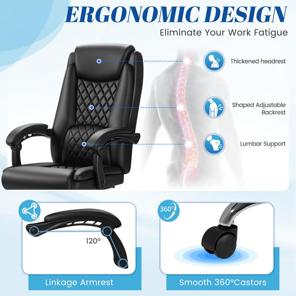 Reclining Ergonomic Office Chair with Footrest