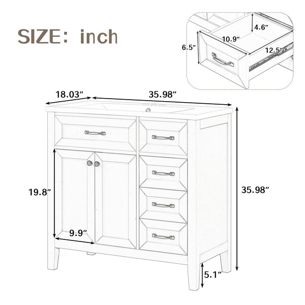 36" Bathroom Vanity with Sink, 3 Drawers & Soft-Close Doors