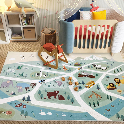 Zoo Animal Kids Area Rug – Playroom & Bedroom Floor Mat