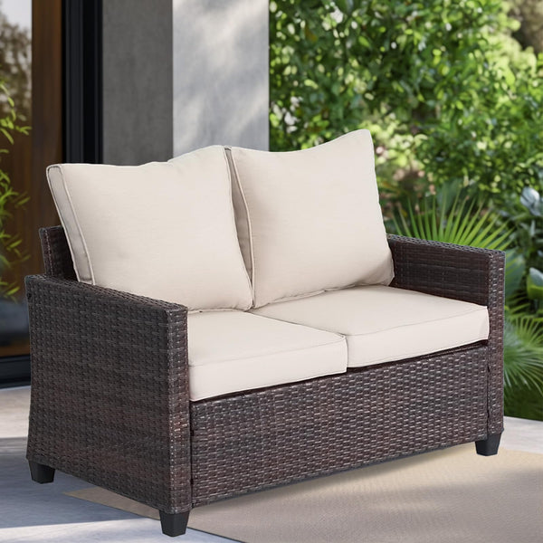 Outdoor Wicker Patio Loveseat with Cushions
